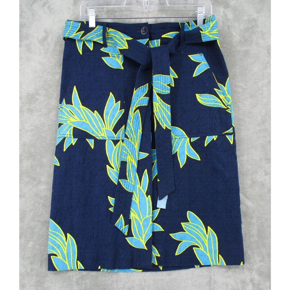 Carlisle Skirt Womens 10 Pencil Straight Button Front Floral Belted Office Navy